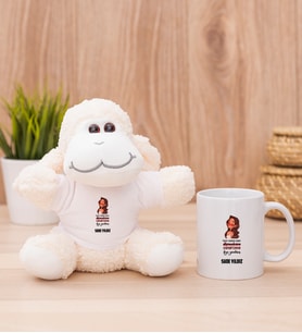 Kişiye Özel Kudurtayım Diye Tasarım Esprili Peluş Koyun ve Beyaz Kupa