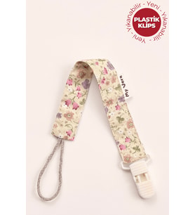 Bahar Çiçek Vizon - Plastik Klipsli - Pamuklu Emzik Askısı - Emzik Zinciri - Emzik Tutacağı