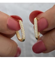 Gümüş Gold Çift Sıra Beyaz Taşlı J Kadın Küpe