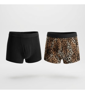 Erkek 2'li Paket Pamuklu Leopar ve Siyah Renk Boxer BB2823