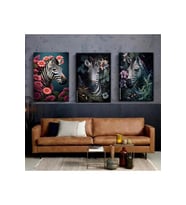 3 LÜ ZEBRA TAKIM KANVAS TABLO EV DUVAR SALON OFİS DÜKKAN HEDİYELİK DEKARASYON SÜSÜ ÖLÇÜ SEÇİNİZ (Çok Renkli)