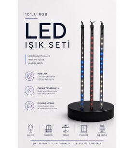 Rgb Led Dış İç Mekan Süsleme Işığı 10 Çubuklu Şerit
