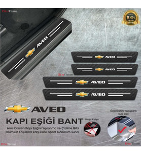 Chevrolet Aveo  Logolu Karbon Kapı Eşiği Koruyucu Suni Deri 4'lü Set