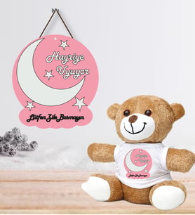 Kişiye Özel Bebek Kapı Süsü ve Peluş Ayıcık Seti – Baby Shower / Hastane Odası