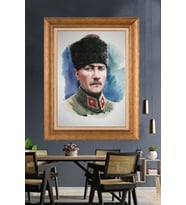 Altın Varaklı Çerçeveli Paspartulu Atatürk Tablo TR1264 (Gold)