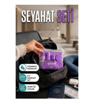 5 Parça Şeffaf Seyahat Bakım Seti – 30 ml Şişe, Sprey, Şampuanlık ve Krem Kutuları
