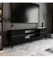 Aragon Modern TV Sehpası – 140 cm, 2 Kapaklı + 2 Açık Raflı, Siyah & Beyaz Renk Seçenekli Tv Ünitesi (Siyah)