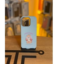 iPhone 16 Pro Uyumlu Özel Tasarım Sevimli Figürlü Deri Dokulu Telefon Kılıfı (Açık Mavi)
