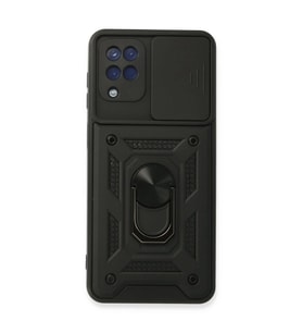 Samsung Galaxy A22 Kılıf Pars Lens Yüzüklü Silikon - Siyah