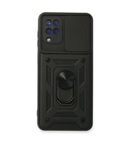 Samsung Galaxy A22 Kılıf Pars Lens Yüzüklü Silikon - Siyah