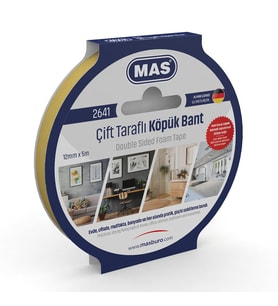 Mas Çift Taraflı Köpük Bant 12 MM x 5 Metre Çift Taraflı Köpük Bant