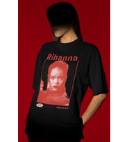 Tasarım Rihanna Şarkıcı Baskılı Unisex Oversize Tişört