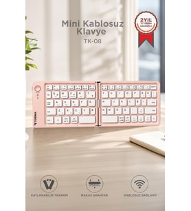 Torima Kablosuz Klavye Bluetooth Katlanabilir Şarjlı Mini Klavye TK08 Pembe