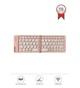 Torima TK-08 Pembe Kablosuz Katlanabilir Şarjlı Taşınabilir Mini Bluetooth Klavye (Beyaz)