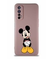 Realme 7 Soft Premier Kapak Mickey Mouse-A Tasarımlı Silikon Kılıf - Pudra (Şeffaf)