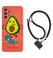 Samsung Galaxy M14 Kılıf Silikon Boyun Askılı İpli Desenli Silikon Avokado Skate 1741