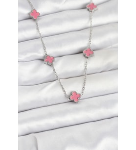 316L Çelik Zincir Gümüş Renk Pembe Baby Boy Yonca Kadın Kolye 5886 - LOHO6656-6487