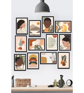 Çerçeve Görünümlü Minimal Woman Mdf Tablo Seti (80x80 Cm) 12 Parça
