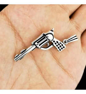 Özel Tabanca Tasarımlı 925 Ayar Gümüş Erkek Kolye Ucu