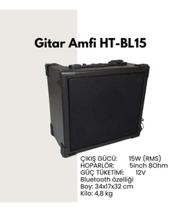 High Tone HT-15BL Bluetoothlu Gitar Amfisi (15W)  Kablosuz Müzik Eşliği Çift Girişli Tasarım Güçlü Bass ve Tiz Kontrolü