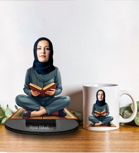 Kişiye Özel Anne Tesettürlü Kadın Tasarımlı Karikatür Biblo Ve Kupa Hediye Seti 253
