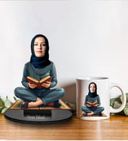 Kişiye Özel Anne Tesettürlü Kadın Tasarımlı Karikatür Biblo Ve Kupa Hediye Seti 253