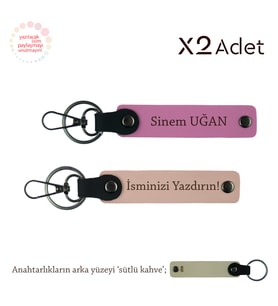 Akrabaya Şık Armağan, İsim Yazılı 2’li Anahtarlık Seti, Yavru Ağzı-Pembe-Sütlü Kahve