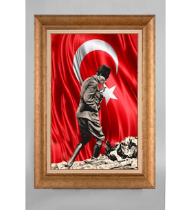 Altın Varaklı Paspartulu Çerçeveli Atatürk Tablo sd194
