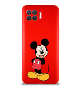 Oppo Reno 4 Lite Soft Premier Kapak Mickey Mouse-B Tasarımlı Silikon Kılıf - Kırmızı (Şeffaf)
