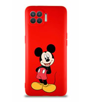 Oppo Reno 4 Lite Soft Premier Kapak Mickey Mouse-B Tasarımlı Silikon Kılıf - Kırmızı (Şeffaf)