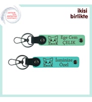 Evcil Patili Dostun Adını Taşıyan Hediye, Yazılabilir Deri Anahtarlık Seti, Açık Yeşil-Turkuaz