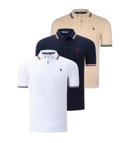 ÜÇLÜ SET T8594 DEWBERRY ERKEK T-SHIRT-LACİVERT-BEYAZ-BEJ (Karışık)