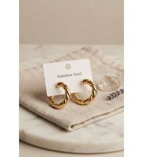 Northcity 316L Çelik Gold Renk Vintage Kıvrımlı Halka Model Küpe