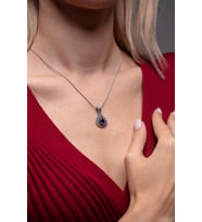 Damla Model Safir Taşlı Telkari El Işçiliği Gümüş Üçlü Set (Lacivert)
