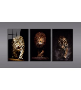 İdealizbiz Aslan , Kaplan , Jaguar 3 lü Set Cam Tablo