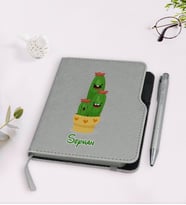 BK Gift Kişiye Özel Kaktüs Tasarımlı Gri Termo Deri Defter Kalem Seti-9