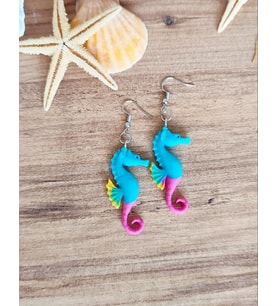 Seahorse Blue El Yapımı Özel Tasarım Mavi Denizatı Küpe