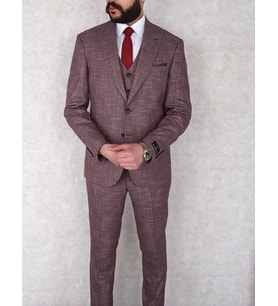 Jan Carlucci Slimfit Yelekli Drop 6 Takım-Bordo