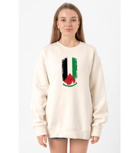 Watermelon Palestine Flag Ekru Kadın 2ip Sweatshirt