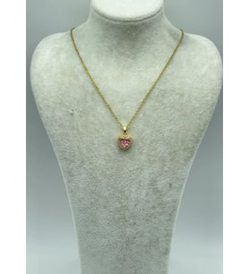 Çelik Gold Pembe Taşlı Kalp Kolye - 25-ctr52