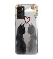 Oppo A16 / A55 Uyumlu Kedi Çiftler Tasarımlı Şeffaf Telefon Kılıfı