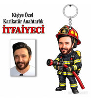 Fotoğraftan Kişiye Özel Kişiye İtfaiyeci Karikatür Anahtarlık Karikatürlü 8 cm MDF Anahtarlık - Kişiye İtfaiyeci Karikatür Anahtarlık Hediyesi Usta ve Teknik Meslek Hediyesi