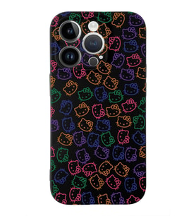 Apple iPhone 14 Pro Max Uyumlu Lansman Kılıf Hello Kitty Tasarımlı İçi Kadife Kapak-Siyah (Şeffaf)