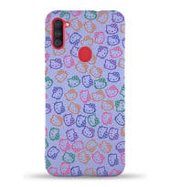 Samsung Galaxy M11 Uyumlu Lansman Kılıf Hello Kitty Tasarımlı İçi Kadife Kapak-Lila (Şeffaf)