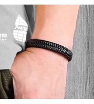 Gogoey Erkek Deri Bileklik Paslanmaz Çelik Metal Gümüş Bilezik siyah erkek Takı İçin Toka DBSS