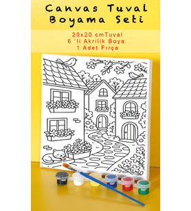 Eğitici Çocuk Boyama Seti - Tuval Boyama Seti 20x20 Çocuk Hobi Seti Akrilik Boyalı Ön Çizimli Tu
