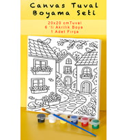 Eğitici Çocuk Boyama Seti - Tuval Boyama Seti 20x20 Çocuk Hobi Seti Akrilik Boyalı Ön Çizimli Tu