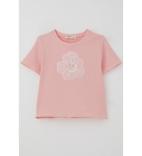 Breeze Kız Çocuk Tişört Tül Çiçek Armalı Boncuk Aksesuarlı Kemer Boy 8-14 Yaş, Pembe
