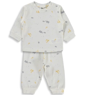 Civil Baby Zürafalı ve Filli 6-18 Ay Pijama Takımı - Ekru