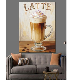 Kremalı Latte Kahve Bardağı Dekoratif Kanvas - Mdf Ahşap Tablo